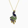 Effy Jewelry Safari 14K Yellow Gold Multi Color Sapphire and Diamond Peacock Pendant | Necklaces & Pendants