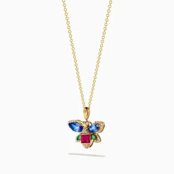 Effy Jewelry Safari 14K Yellow Gold Sapphire, Emerald, Ruby and Diamond Dragon Fly Pendant | Necklaces & Pendants