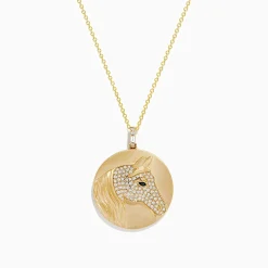 Effy Jewelry Safari 14K Yellow Gold White and Black Diamond Horse Pendant | Necklaces & Pendants