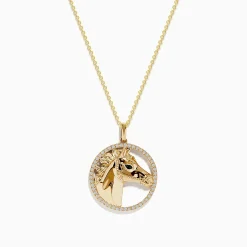 Effy Jewelry Safari 14K Yellow Gold White and Black Diamond Horse Pendant | Necklaces & Pendants