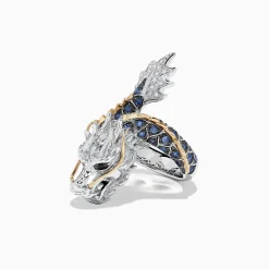 BH MULTI Safari Sterling Silver and 14K Gold Sapphire Dragon Ring, 0.79 TCW | Rings