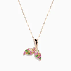 Effy Jewelry Seaside 14K Rose Gold Multi Sapphire and Diamond Whale Tail Pendant | Necklaces & Pendants