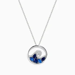 Effy Jewelry Seaside 14K White Gold Blue Sapphire and Diamond Wave Pendant | Necklaces & Pendants