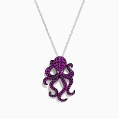 Effy Jewelry Seaside 14K White Gold Pink Sapphire and Diamond Octopus Pendant | Necklaces & Pendants