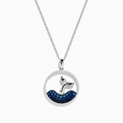 Effy Jewelry Seaside 14K White Gold Sapphire and Diamond Whale's Tail Pendant | Necklaces & Pendants