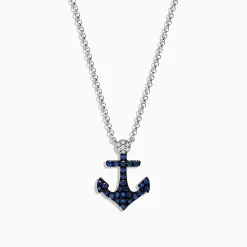 Effy Jewelry Seaside 14K White Gold Sapphire and Diamond Anchor Pendant, 0.29 TCW | Necklaces & Pendants