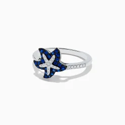 Effy Jewelry Seaside 14K White Gold Sapphire u0026 Diamond Starfish Ring, 0.46 TCW | Rings