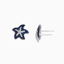 Effy Jewelry Seaside 14K White Gold Sapphire u0026 Diamond Starfish Studs, 0.82 TCW | Earrings