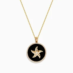 Effy Jewelry Seaside 14K Yellow Gold Black Agate and Diamond Starfish Pendant | Necklaces & Pendants