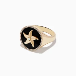 Effy Jewelry Seaside 14K Yellow Gold Black Agate and Diamond Starfish Ring | Rings