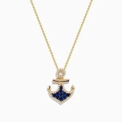 Effy Jewelry Seaside 14K Yellow Gold Blue Sapphire and Diamond Anchor Pendant | Necklaces & Pendants