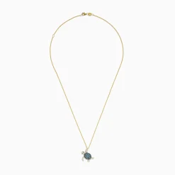 Effy Jewelry Seaside 14K Yellow Gold Blue and White Diamond Turtle Pendant | Necklaces & Pendants