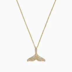 Effy Jewelry Seaside 14K Yellow Gold Diamond Whale's Tail Pendant, 0.28 TCW | Necklaces & Pendants