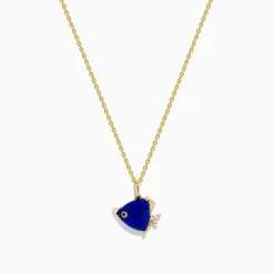 Effy Jewelry Seaside 14K Yellow Gold Lapis and Diamond Fish Pendant | Necklaces & Pendants