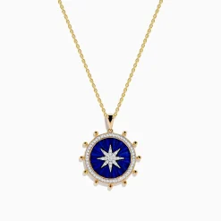 Effy Jewelry Seaside 14K Yellow Gold Lapis and Diamond Compass Pendant | Necklaces & Pendants
