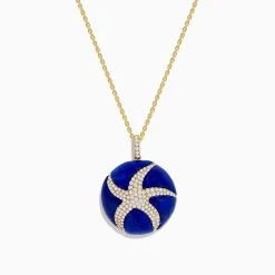 Effy Jewelry Seaside 14K Yellow Gold Lapis and Diamond Starfish Pendant | Necklaces & Pendants