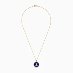 Effy Jewelry Seaside 14K Yellow Gold Lapis and Diamond Anchor Pendant | Necklaces & Pendants
