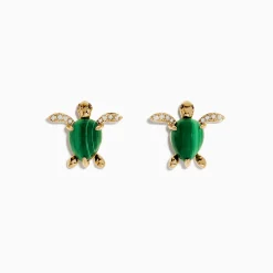 Effy Jewelry Seaside 14K Yellow Gold Malachite and Diamond Turtle Ring | Earrings