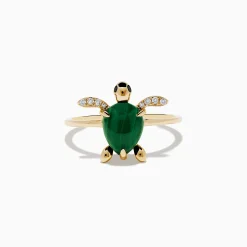Effy Jewelry Seaside 14K Yellow Gold Malachite and Diamond Turtle Ring | Rings