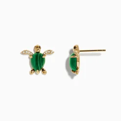 Effy Jewelry Seaside 14K Yellow Gold Malachite and Diamond Turtle Ring | Earrings