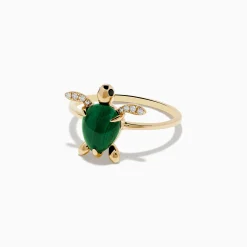 Effy Jewelry Seaside 14K Yellow Gold Malachite and Diamond Turtle Ring | Rings
