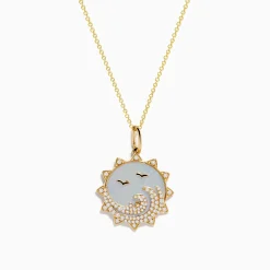 Effy Jewelry Seaside 14K Yellow Gold Mother Of Pearl and Diamond Bird and Sea Pendant | Necklaces & Pendants