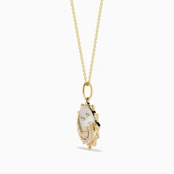 Effy Jewelry Seaside 14K Yellow Gold Mother Of Pearl and Diamond Bird and Sea Pendant | Necklaces & Pendants
