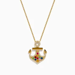 Effy Jewelry Seaside 14K Yellow Gold Multi Sapphire and Diamond Anchor Pendant | Necklaces & Pendants