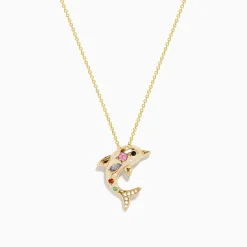 Effy Jewelry Seaside 14K Yellow Gold Multi Sapphire and Diamond Dolphin Pendant | Necklaces & Pendants