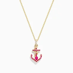 BH Multi Seaside 14K Yellow Gold Ruby and Diamond Anchor Pendant | Necklaces & Pendants