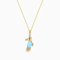 Effy Jewelry Seaside 14K Yellow Gold Turquoise and Diamond Seahorse Pendant | Necklaces & Pendants