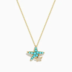 Effy Jewelry Seaside 14K Yellow Gold Turquoise and Diamond Starfish Pendant | Necklaces & Pendants