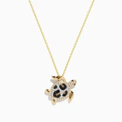 Effy Jewelry Seaside 14K Yellow Gold White, Black, and Brown Diamond Turtle Pendant | Necklaces & Pendants