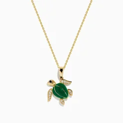 Effy Jewelry Seaside 14K Yellow Gold White and Black Diamond Enamel Turtle Pendant | Necklaces & Pendants
