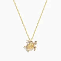 Effy Jewelry Seaside 14K Yellow Gold White and Black Diamond Turtle Pendant | Necklaces & Pendants