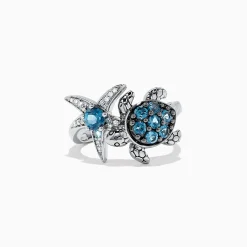 Effy Jewelry Seaside S. Silver Topaz u0026 Diamond Turtle and Starfish Ring, 1.06 TCW | Rings