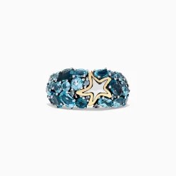 BH Multi Seaside Silver and 18K Gold Blue Topaz Starfish Ring, 6.70 TCW | Rings