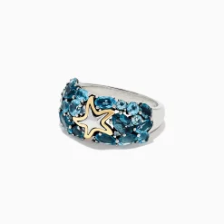 BH Multi Seaside Silver and 18K Gold Blue Topaz Starfish Ring, 6.70 TCW | Rings