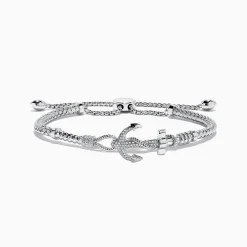 Effy Jewelry Seaside Sterling Silver Braided Chain Diamond Anchor Bolo Bracelet, 0.16 TCW | Bracelets