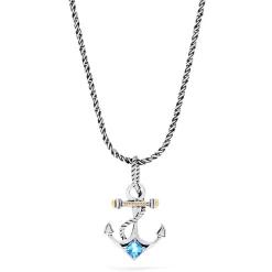 Effy Jewelry Seaside Sterling Silver u0026 18K Gold Blue Topaz Anchor Pendant, 0.80 TCW | Necklaces & Pendants