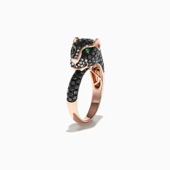 Effy Jewelry Signature 14K Gold Black Diamond u0026 Tsavorite Panther Ring, 1.75 TCW | Rings