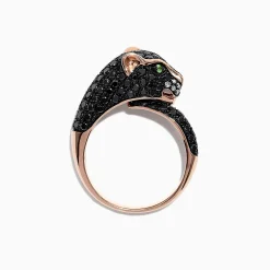 Effy Jewelry Signature 14K Gold Black Diamond u0026 Tsavorite Panther Ring, 1.75 TCW | Rings