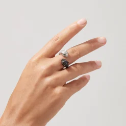 BH Multi Signature 14K Gold Black u0026 White Diamond Double Panther Ring, 1.49 TCW | Rings