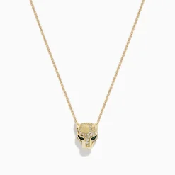 BH Multi Signature 14K Gold Emerald and Diamond Panther Pendant, 0.27 TCW | Necklaces & Pendants
