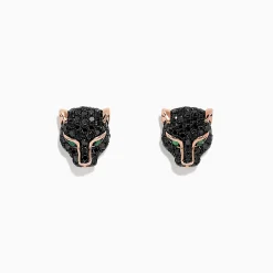 BH Multi Signature 14K Rose Gold Black Diamond u0026 Emerald Earrings, 0.93 TCW | Earrings