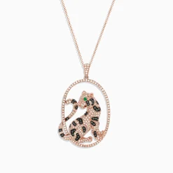 Effy Jewelry Signature 14K Rose Gold Diamond and Emerald Panther Pendant, 1.75 TCW | Necklaces & Pendants