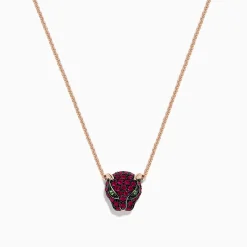 BH Multi Signature 14K Rose Gold Ruby and Tsavorite Panther Necklace, 0.52 TCW | Necklaces & Pendants