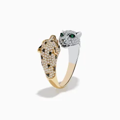 Effy Jewelry Signature 14K 2-Tone Gold Diamond and Emerald Panther Bypass Ring | Rings