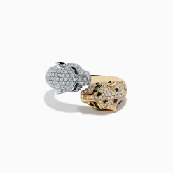 Effy Jewelry Signature 14K 2-Tone Gold Diamond and Emerald Panther Bypass Ring | Rings