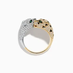 Effy Jewelry Signature 14K 2-Tone Gold Diamond and Emerald Panther Bypass Ring | Rings